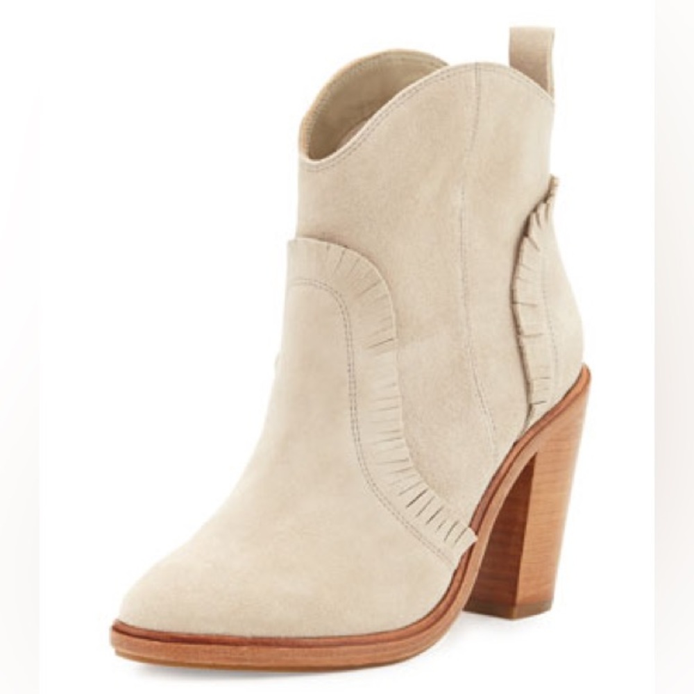 Joie Mathilde Suede Western Ankle Booties in Buff Color Size 8.5